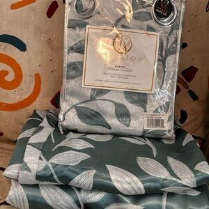 Silver and Teal Leaf Pattern Curtains
